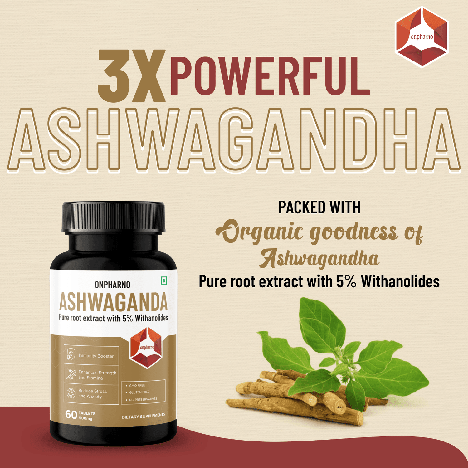Ashwagandha Tablets with 5% Withanolides | Stress Relief & Stamina - Onpharno