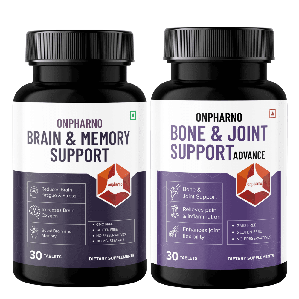 Brain & Memory + Bone & Joint Advance Support Combo | Cognitive & Mobility Boost - Onpharno