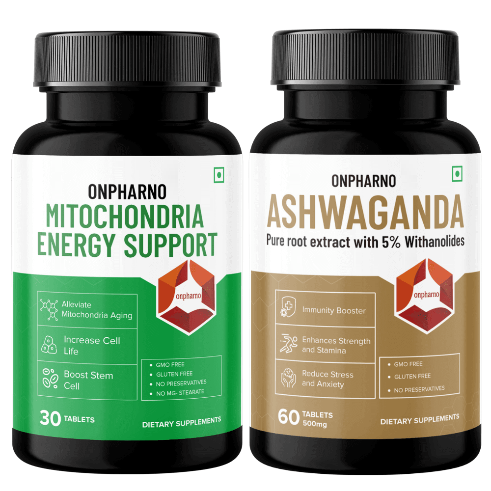 Ashwagandha & Mitochondria Energy Support Combo | Boost Stamina & Reduce Stress - Onpharno