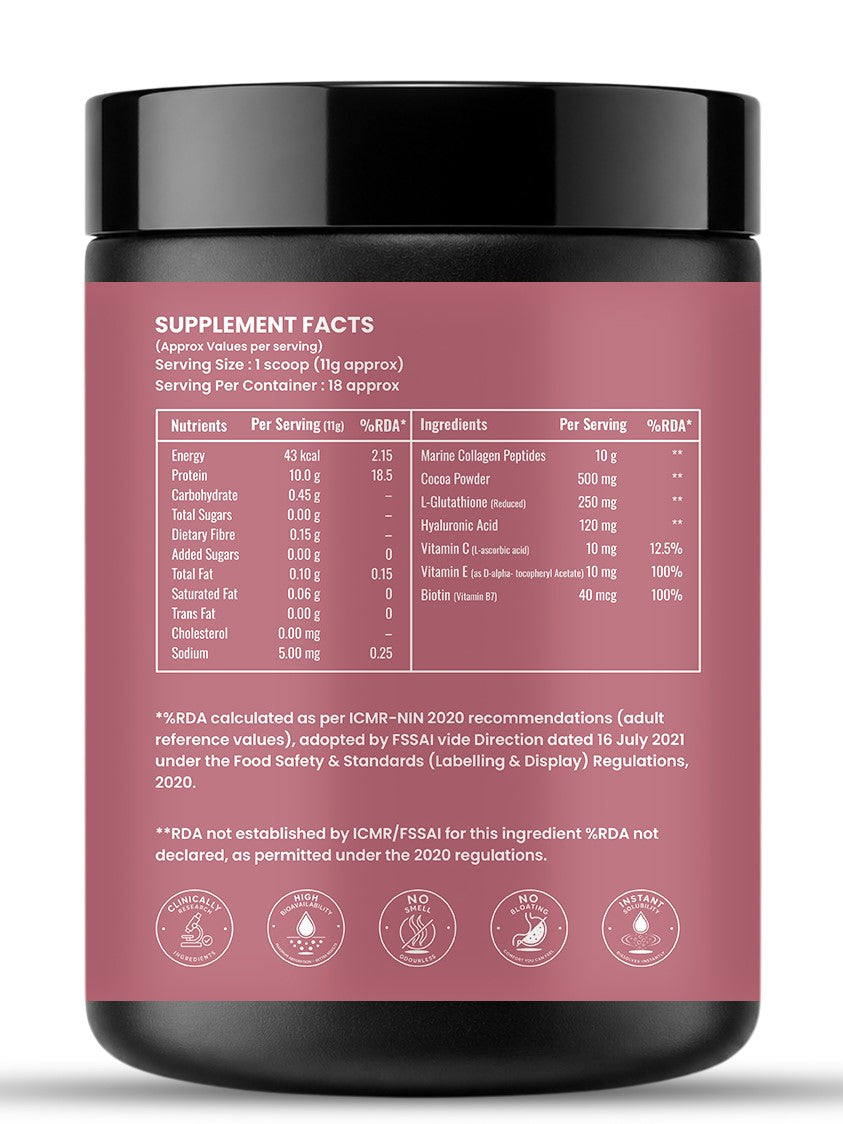 Beauty Collagen Powder with glutathione, hyaluronic acid, biotin & Vitamins C & E | For Better Skin, Hair & Nails