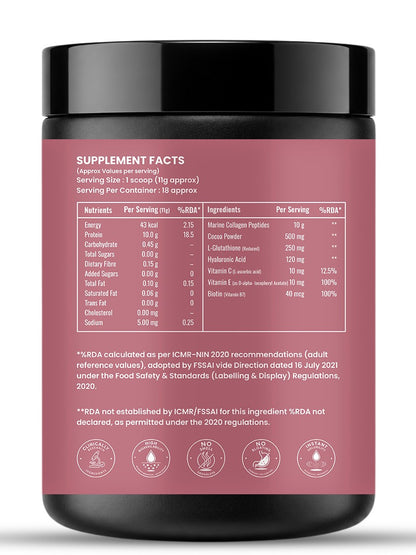 Beauty Collagen Powder with glutathione, hyaluronic acid, biotin & Vitamins C & E | For Better Skin, Hair & Nails