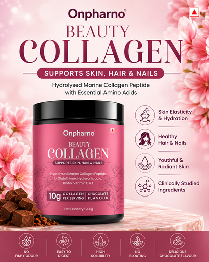 Beauty Collagen Powder with glutathione, hyaluronic acid, biotin & Vitamins C & E | For Better Skin, Hair & Nails