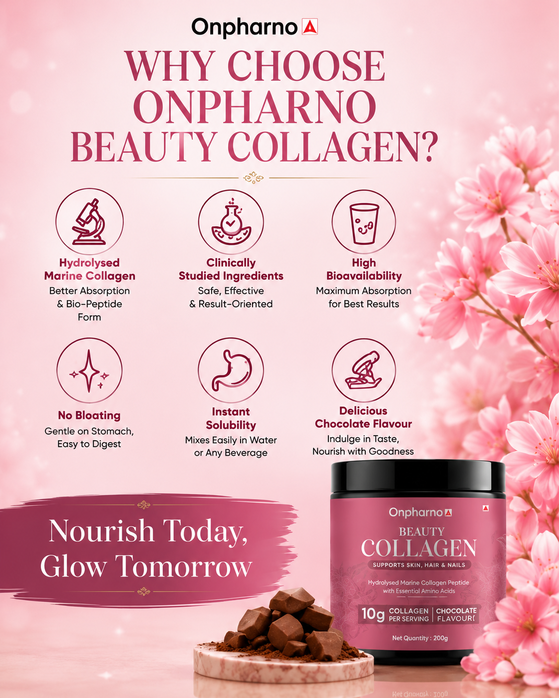 Beauty Collagen Powder with glutathione, hyaluronic acid, biotin & Vitamins C & E | For Better Skin, Hair & Nails