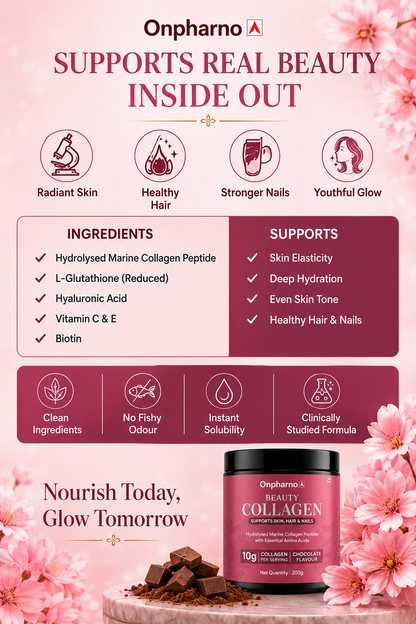 Beauty Collagen Powder with glutathione, hyaluronic acid, biotin & Vitamins C & E | For Better Skin, Hair & Nails