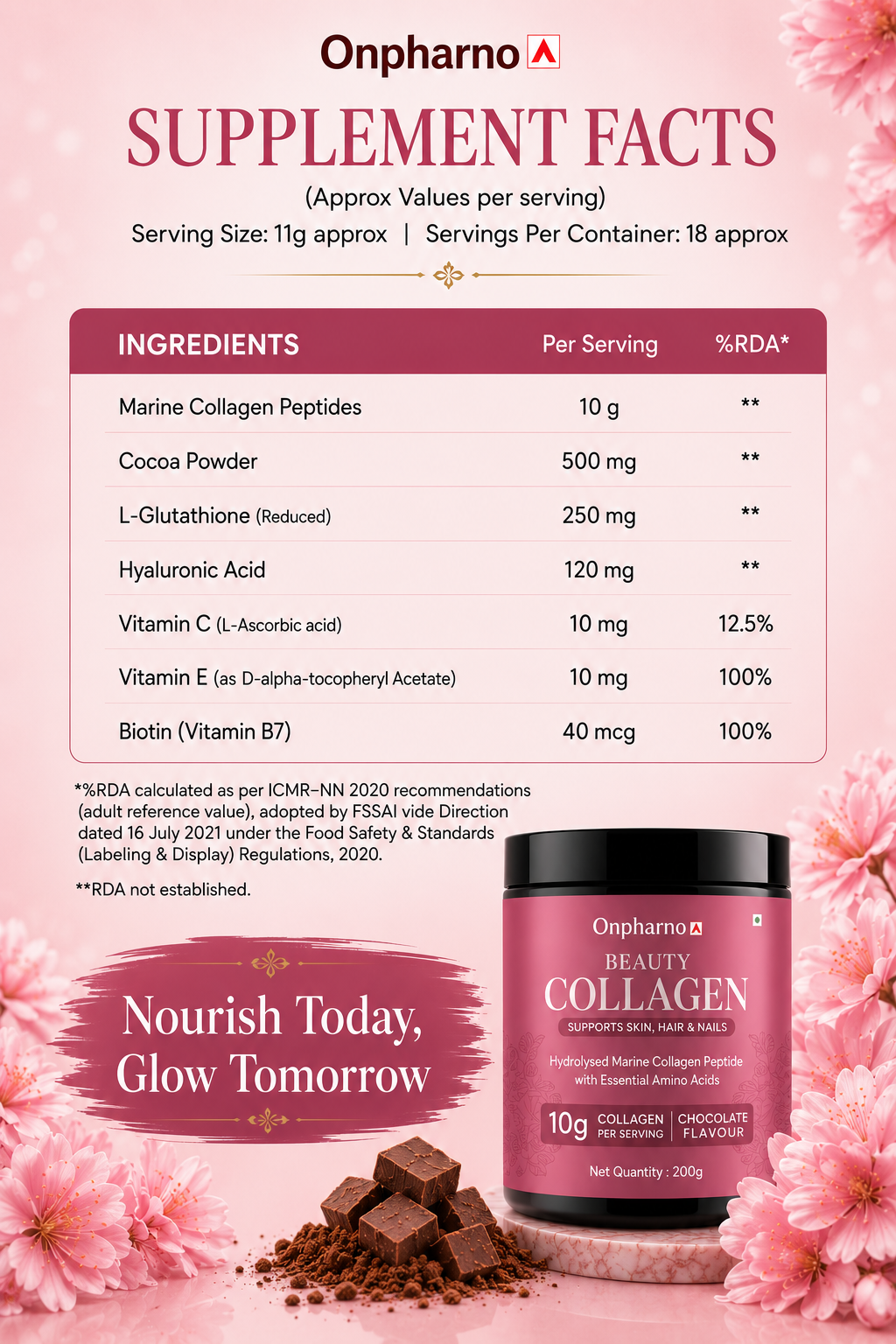 Beauty Collagen Powder with glutathione, hyaluronic acid, biotin & Vitamins C & E | For Better Skin, Hair & Nails