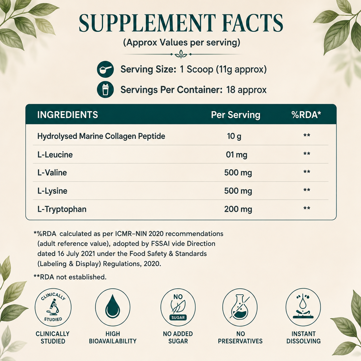 Daily Protein – Hydrolysed Marine Collagen Peptides | Essential Amino Acids | 200g