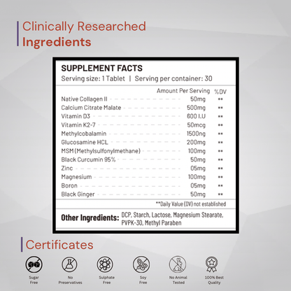 Bone and Joint Support Advance: Native Collgen II, Calcium citrate Malate and others - Onpharno