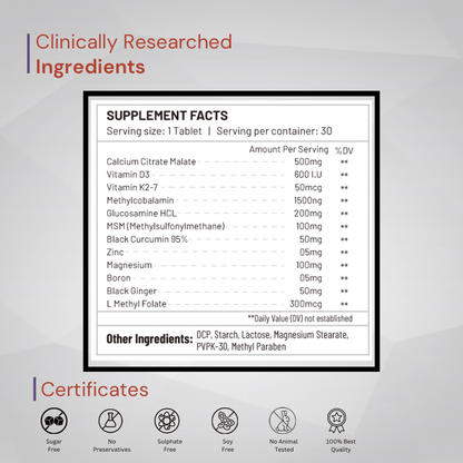 Bone and Joint Support: Calcium, Glucosamine, MSM, Vit D3 and many more - Onpharno