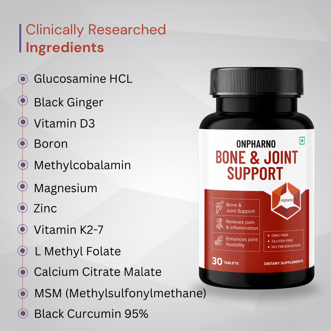 Bone and Joint Support: Calcium, Glucosamine, MSM, Vit D3 and many more - Onpharno