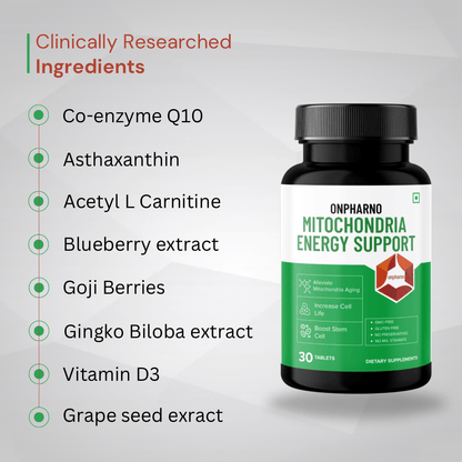 Mitochondrial Energy Booster | Coenzyme Q10 (CoQ10)| Supports Energy, Brain Health, Immunity - Onpharno