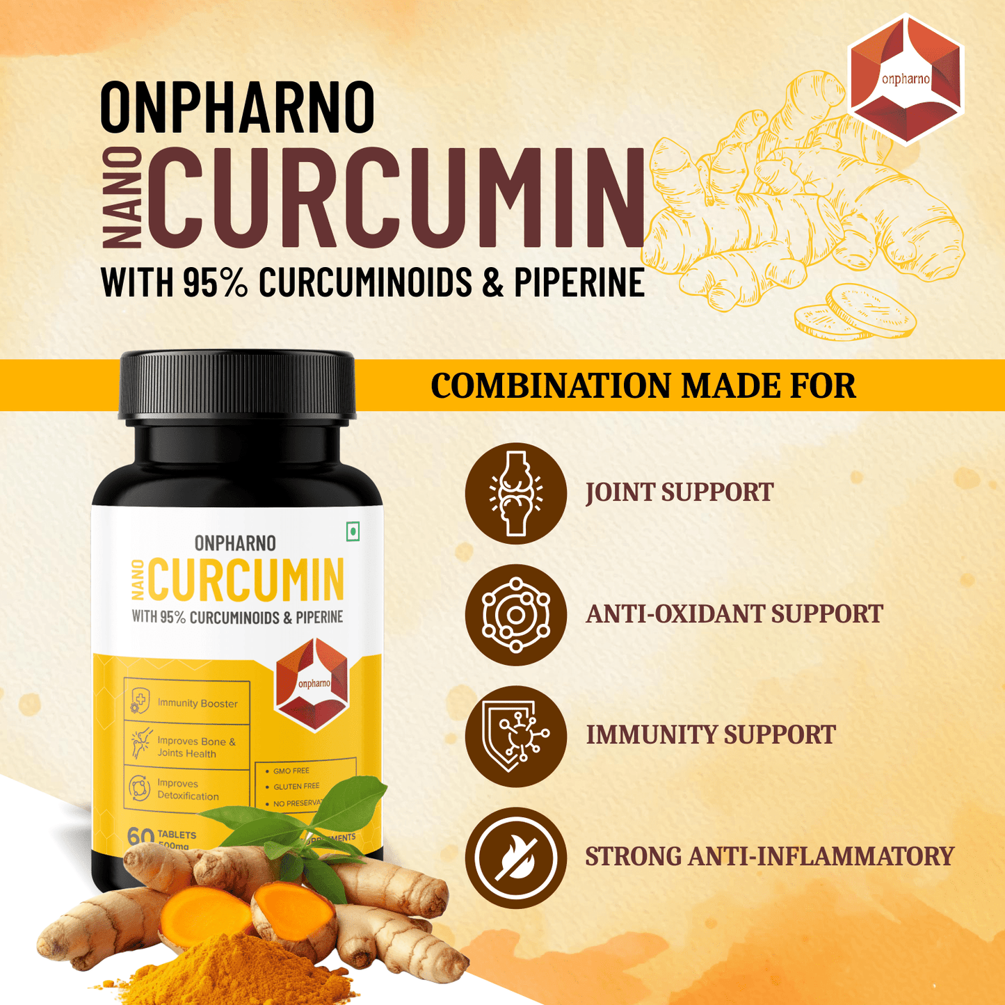 Nano Curcumin with 95% Curcuminoids and Piperine Extract | Higher Absorption - Onpharno