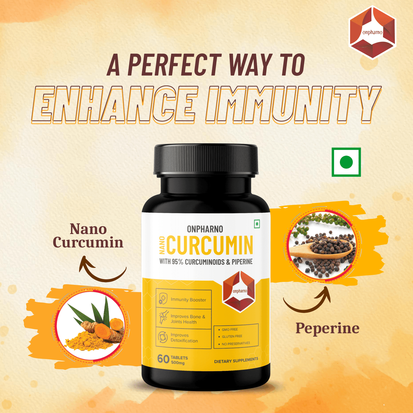 Nano Curcumin with 95% Curcuminoids and Piperine Extract | Higher Absorption - Onpharno